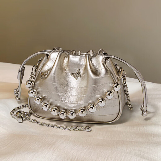 
Golden Fox (FOXER) 2025 new fashion luxury cloud bucket bag shoulder chain crossbody women's bag birthday gift for girlfriend silver