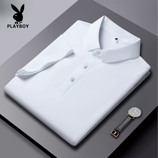 花花公子（PLAYBOY）高端夏季新款冰丝无痕短袖POLO衫男士商务休闲纯色速干薄款t恤男 HT/YH12358大红 短袖POLO衫 2XL 【建议145-165斤】