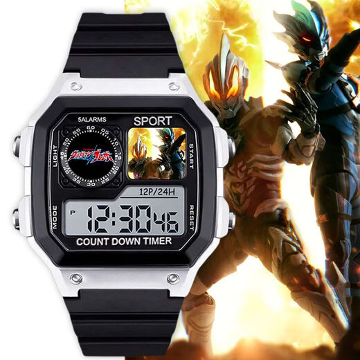 Ultraman SHF Electronic Watch Sports Digital Watch Модель ученика средней школы с будильником [Стильный серебряный черный] -d5155 Электронные часы [Импортированное движение + сверхпрофильное резервное значение] Подарочная коробка]