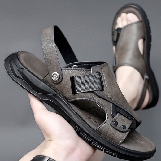 Sandalias de Spider King Sandalias de cuero genuinas para hombres para el verano Nuevo suela suave de cuero suave Capeta casual de la cabeza de la playa Spider 9922 Caki 38