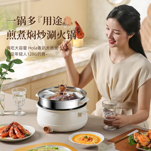 Xiaomi Baby Electric Cooking Pot Dormitory Student Pot Small Electric Pot Instant Noodle Pot Electric Wok One-in-One Multi-Function Household Small Pot Electric Hot Pot 22cm Light Luxury White 2.5L