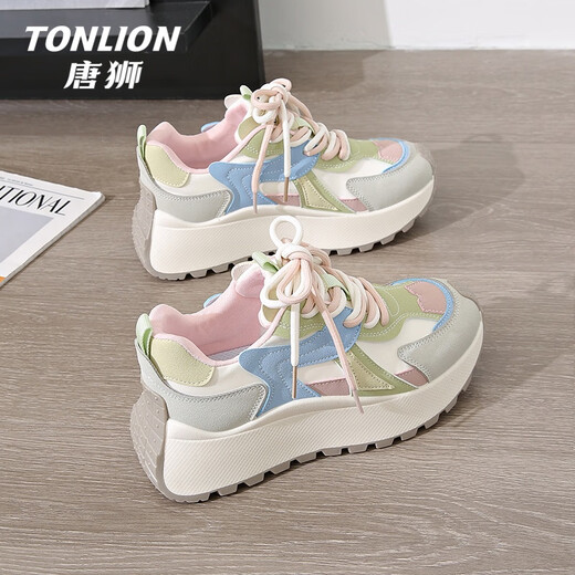 Tang Lion (Tonlion) Chaussures papa Chaussures pour femmes 2025 Automne Height-Enhancing Sole Sole pour femmes Sports polyvalents et chaussures décontractées rose 37