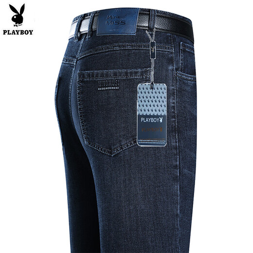 Playboy (Playboy) Jean mince d'été haut de gamme hommes d'âge moyen pantalon taille haute hauteur papa pantalon décontracté mode bleu foncé [3891] Été mince 34 taille (taille 2 pieds 7)