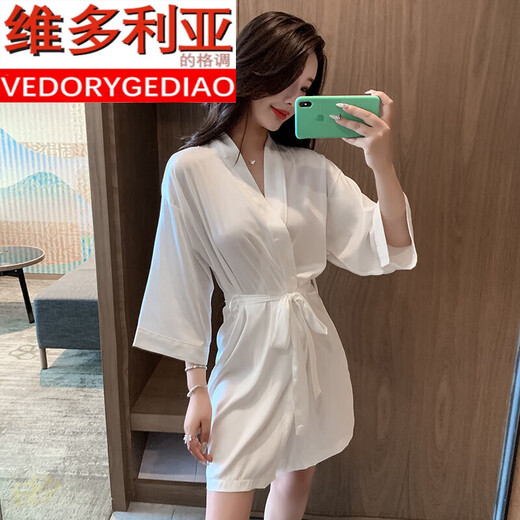 维多利亚的格调浴袍女款夏天薄款冰丝睡袍新娘2024年新款白色丝质性感睡衣裙夏季 短·袖睡袍 688#黑色 175(XL)