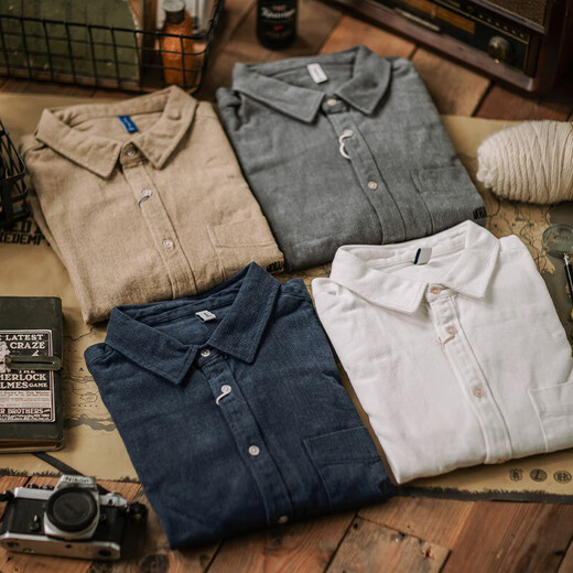 【重磅全棉】磨毛宽松工装衬衫纯色日系长袖休闲衬男春秋外套 杏色 2234-CPH XL 【建议120-140斤】