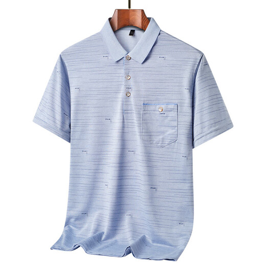 Zga Hailan Home The New New Summer d'âge moyen de l'âge moyen T-shirt à manches courtes en soie mince 9923_BLUE M 48_165_