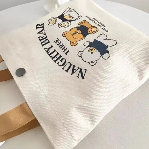 Outdoor travel canvas bag female student large capacity canvas bag shoulder bag bento bag cartoon handbag mommy bag three little bear canvas bag [benefits]