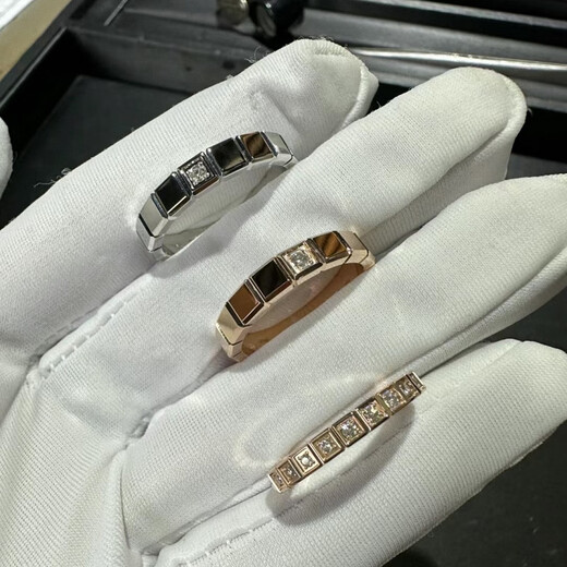 CAOX925 sterling silver small ice cube ring square row diamond wide and narrow version 18k gold inlaid diamond men and women plain circle couple wedding ring single diamond rose gold size 5