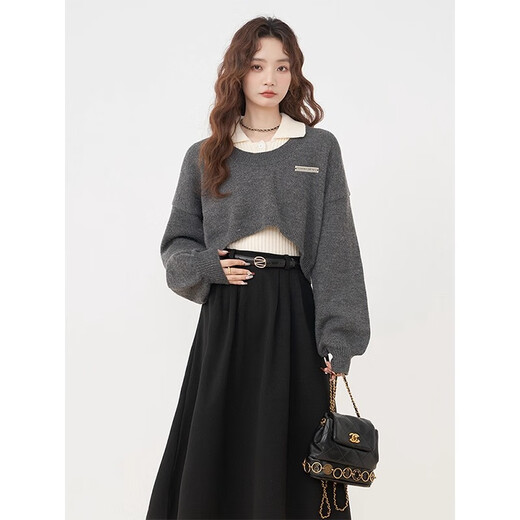 Oudihui French dress women's 2025 autumn new clothes with a complete preppy style age-reducing skirt suit black three-piece suit L