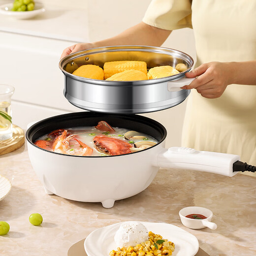 Meike's outstanding electric wok all-in-one wok electric cooking pot multi-functional household electric hot pot steaming and frying mechanical double-speed electric wok with steamer and wood 1 inch thickened fast heating 3.5L guaranteed to prevent dry burning for ten years