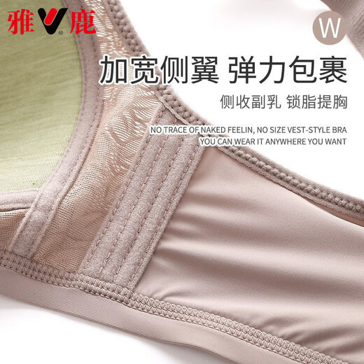 雅鹿高档大码调整型内衣女薄款提胸聚拢防下垂收副乳无钢圈妈妈文胸罩 奶灰+紫色 80C 36