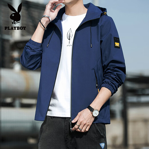 Playboy (PLAYBOY) autumn jacket for men 2025 new autumn hooded youth loose jacket short solid color jacket K12131 gray 2XL [recommended 150-165Jin [Jin equals 0.5 kg]]