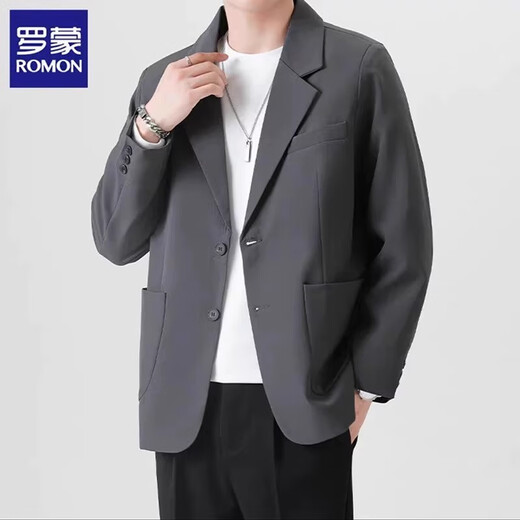 Romon Blazer Casual Blazer Men's Autumn and Winter New Loose y versátil uniforme de alta gama y un guapo traje de luz negro S [sugerido 85-95Jin [Jin es igual a 0.5 kg]]]