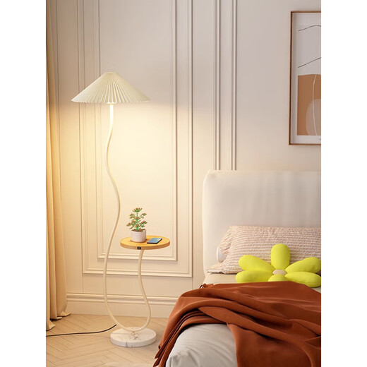 
LDVEP pleated floor lamp storage rack integrated living room sofa coffee table vertical desk lamp bedroom bedside table decorative atmosphere light B style black + beige lampshade [15843cm] single