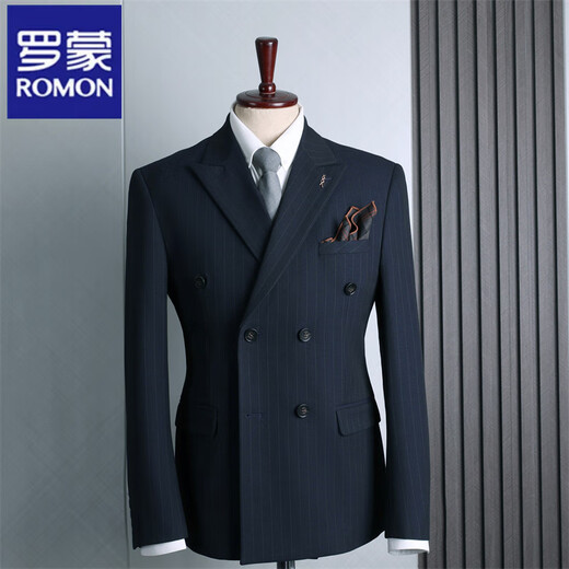 Romon (Romon) Blue двухбортный костюм мужской формальная одежда British Fashion Wedding Best Suit Business Casual Suit.