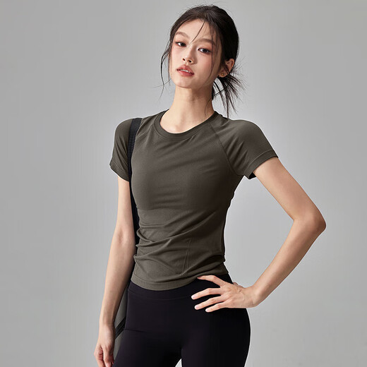 LULULOMDDW quick-drying yoga wear short-sleeved summer thin slim fit breathable running training top Pilates sports T-shirt dark purple L