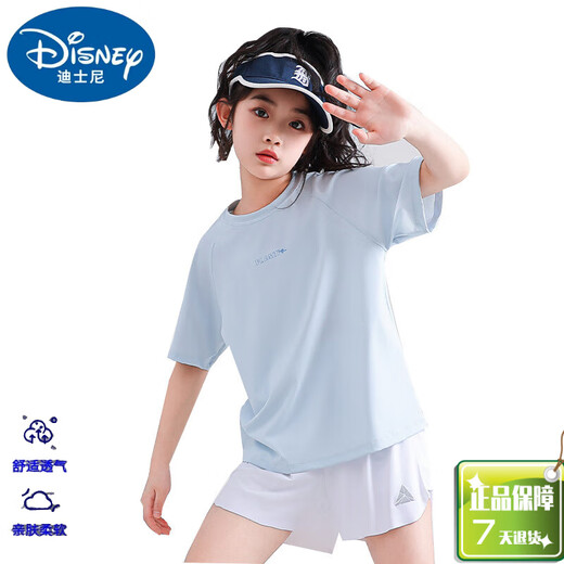 Disney Girls Sports Set Children's 2025 Nouveaux grands enfants d'été Running Tennis Costume Short Shorts de la journée pour enfants Gift Flagship officiel 9889 Coton T blanc + shorts violets [set] 120