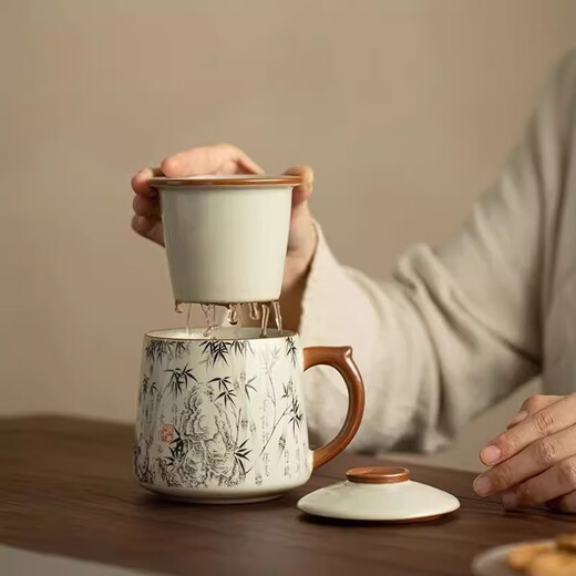 Ru Kiln Office Tea Cup Water Cup Ceramic Tea Set Ceramic Liner Tea Water Separator Gift Gift Souvenir Huang Ru Office Cup--Mozhu