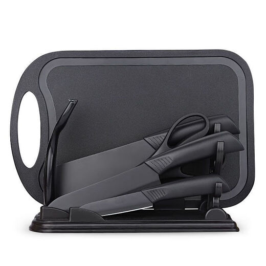 Couteau de cuisine tranchant et planche à découper 2 en 1 en acier noir antirouille, couteau à trancher, couteau à fruits, ensemble de 4 pièces noirs à la mode, boutique de grande valeur