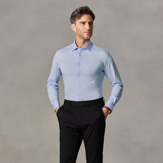 Ou Ding First Class High Elastic Shirt Men's Ice Oxygen Blue 2.0 Business Premium Non-ironing Large Size Customized Casual Long Sleeve Men's Light Blue 42 (Recommended 140-155 Jin Jin equals 0.5 kg)