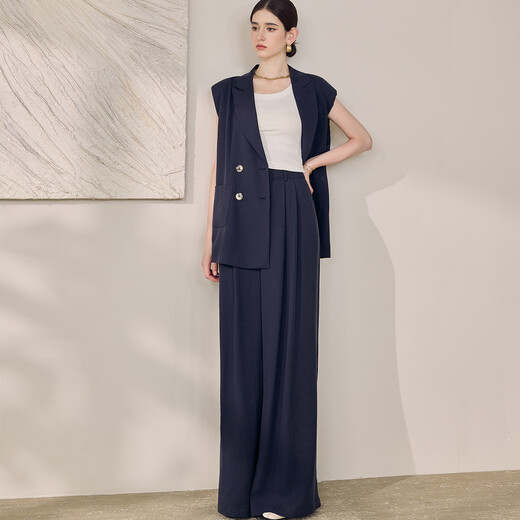 
ROEYSHOUSE Lace High Dark Blue Loose Vest Jacket 2025 Summer New Intellectual Commuter Line Set 12342 Dark Blue (Pants) XL