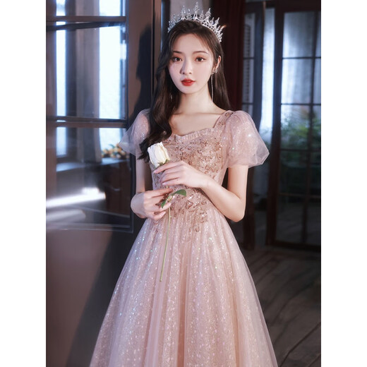 Evening dress for women 2025 new high-end light luxury niche sense banquet temperament birthday host adult dress mid-length_YH009 XS