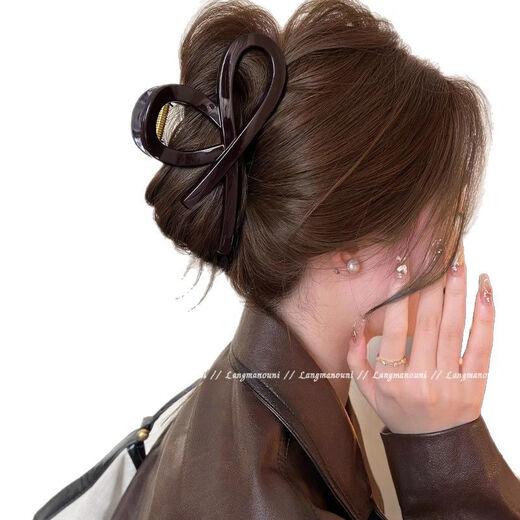 BARY REEF Korean high-quality acrylic hair clip hair large shark clip hair volume chocolate butterfly hair clip women's hair accessories chocolate brown cross style (12.5cm) regular version