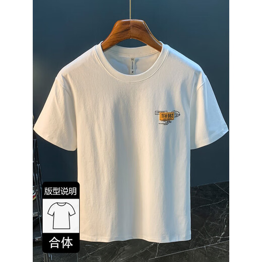 Camiseta blanca para los hombres Summer New Tendencia de alta gama Camiseta impresa Luz americana de lujo Luxury Cotton cómodo Camiseta de manga corta Camiseta de albaricoque JSW9906 Color de albaricoque elegante M Adecuado para 90-108Jin [Jin equivale a 0.5 kg]