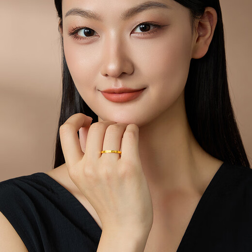 Laomiao gold ring for women, gold ring, glossy four-leaf clover ring, small gram, heavy tail ring, gift for girlfriend and wife, 14#, about 1.03g (four-leaf clover model)
