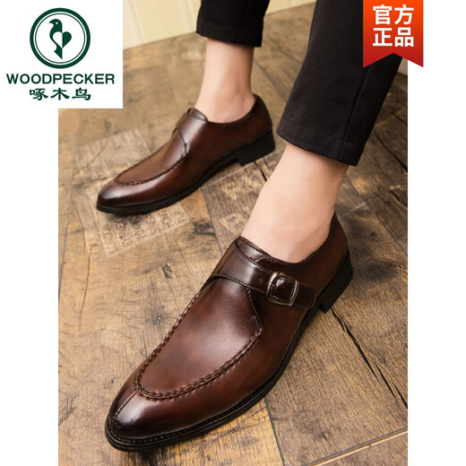 Woodpecker Business Herrenschuhe formale 2025 Four Seasons Britische Herren Spitze Zeh Casual Knickhaarstylist Nachtclub Retro Trendy Lederschuhe 3883 Brown 39 Standard Lederschuhe Größe