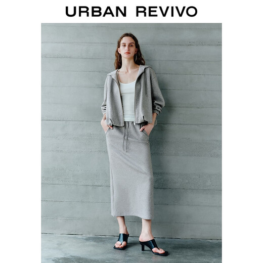 
UR2025 autumn new women's clothing simple casual hooded drawstring zipper jacket UWH150051 flower gray M