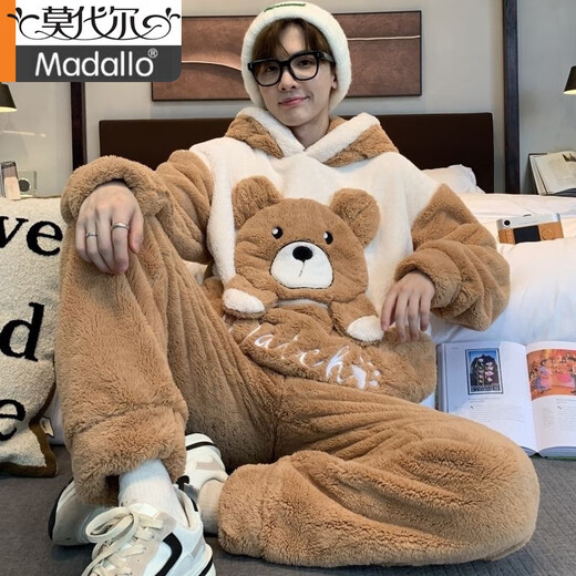 Modal Herren Pyjamas Herrenkoralle Velvet Winter Student Cartoon Lose Winter Flanell verdickte Plüsch-Kleidungsstückset *Zs *9902 [doppelseitiger Plüsch-Set] XL Standard (130-150jin [Jin gleich 0,5 kg]))