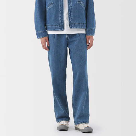 MUJI Men's Kapok Blend Denim Overalls Men's Men's Pants Straight Loose 25 Years Autumn Men's Wear Blue M (170/80A)