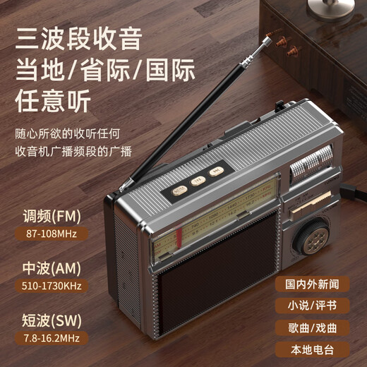 Dili Radio for the Elderly Rechargeable Solar Plug-in Card Bluetooth Mini Speaker for the Elderly 2025 New Portable Full-band FM Parents Birthday Gift Silver Gray Solar/Plug-in Card/U Disk/Bluetooth