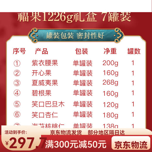 姚生记品牌直发坚果年货罐装礼盒碧根果夏威夷开心果核桃 福果八坚果礼盒1278g