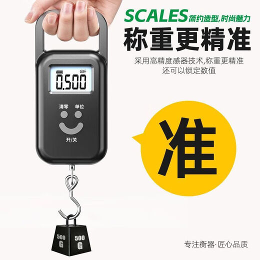 【张晨光代言】手提电子秤手提秤便携式高精度家用快递称弹簧秤称重食物行李称钓鱼用称 长续航充电款黑色50公斤-精度5克