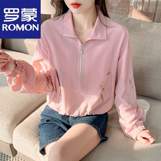 罗蒙（ROMON）2025春夏季新款美式抽绳工装短款薄款夹克开衫防晒外套小个女修身 白色 S 建议80-95斤