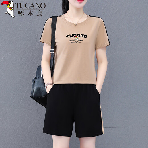 Woodpecker Pure Cotton Sports Set Shorts para mujeres 2025 Nuevo set de dos piezas de gran tamaño de moda Baolan 2XL