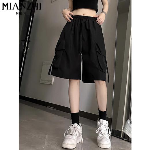 
Cotton American ice silk workwear quick-drying casual shorts for women's summer thin 2025 new small wide-leg five-point pants 204 black [high quality 20.5] L 100-120Jin [Jin equals 0.5 kg]