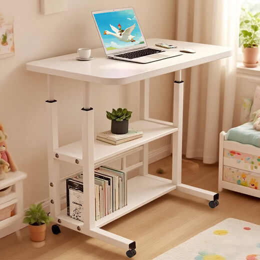 Computer desk lift small table movable bedside table simple student desk dormitory home study table BGZ737 beige three-layer 80*40