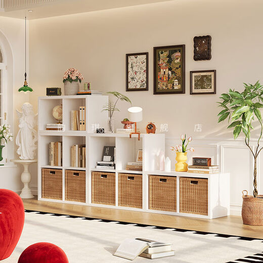 Shengnai Steel Floor-standing Bookshelf Household Wall Storage Cabinet Living Room Combination Module Grid Cabinet Bookcase Storage Cabinet Storage Cabinet Shelf White 20 Grid Cabinet height 70 Length 3519 Depth 30cm