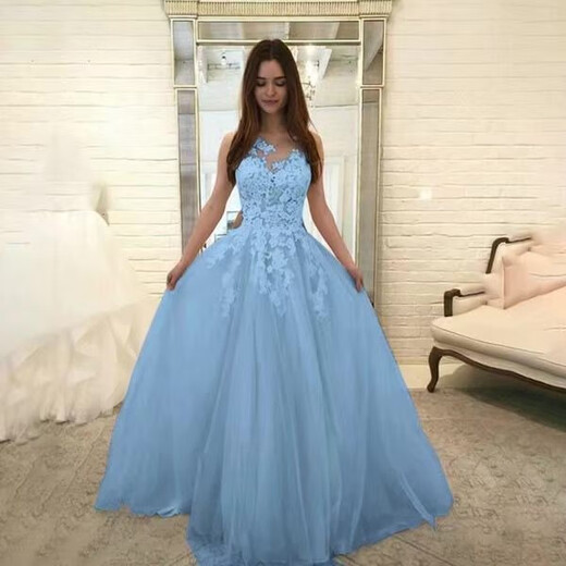 熊司令2025新款婚纱礼服性感蕾丝婚纱礼服三色连衣裙 蓝色 S