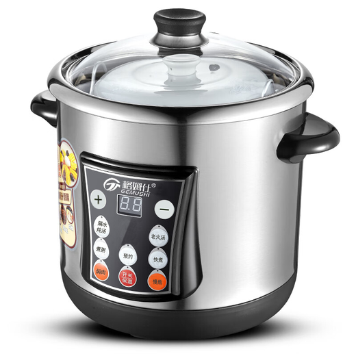 Gemus stainless steel electric stew pot, fully automatic household soup pot, water-proof stew pot, large capacity 10 liters, commercial multi-functional porridge pot, lemon paste stew, scheduled timer, heat preservation and health-preserving soup pot, 6.5L double bladder (2.5L stew pot), household use for 3-5 people, 6.5L