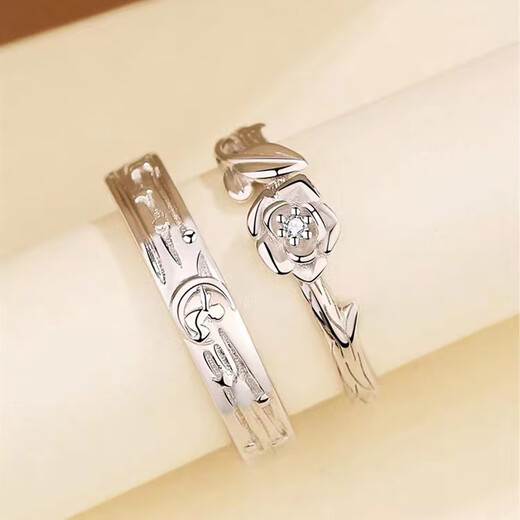 Little Prince and Rose Couple Rings Simple Design Men's and Women's Rings Adjustable Chinese Valentine's Day Gifts for Girlfriends Couple Rings and Jewelry Boxes