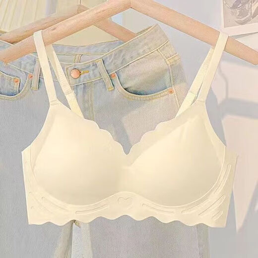 Summer delgados senos pequeños sin marcas, ropa interior de soporte suave de gelatina para mujeres que recolectan senos sin anillos de acero, senos grandes, sujetadores pequeños. Piece simple [Champagne White] M tamaño [34/75ABC]