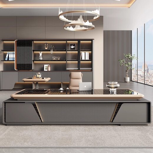 Zhiyi Lifting Boss Desk and Chair Combination Simple Modern Light Luxury Leadership Executive Desk President Manager Office Desk 2.0 Meter Luxurious President Desk + Boss Chair + 2.4 Meter Cabinet