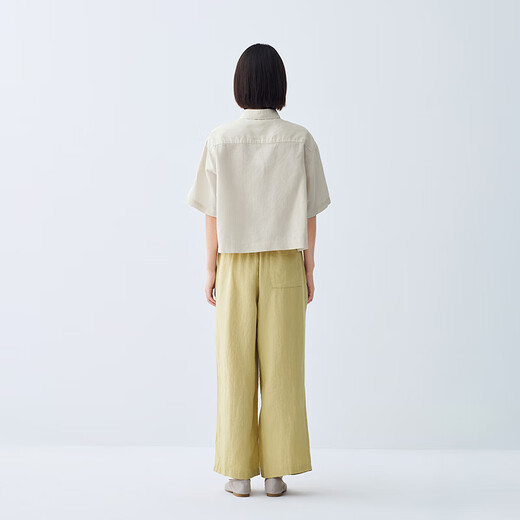 无印良品（MUJI）女式 棉汉麻短袖衬衫 女士衬衣内搭上衣 25年夏季女装 BCD90C5S 象牙色 S (155/80A)
