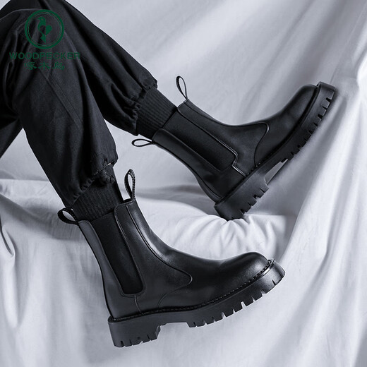 Specht Frühling und Herbst Chelsea Boots Herren Boots Britische Martin-Stiefel Herren Winter Plüsch-Chime-Stiefel High-Top Dicke Sohle-Männerstiefel 3524 Schwarz [Höhe 15 c m] 37