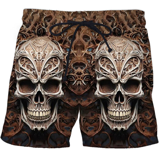 2024 summer casual shorts, personalized trendy skull 3D digital print, men's casual shorts STK1381 S 80-90Jin [Jin equals 0.5 kg]