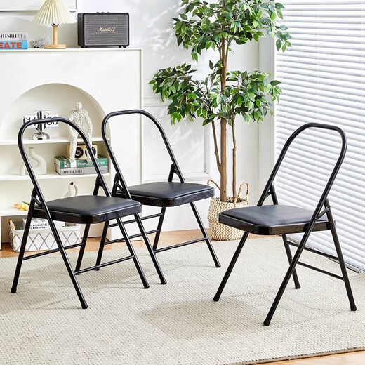 Lilang Yoga Chair Yoga Supplies Iyengar Assistive Equipment Folding Black Pilates Chair PU Surface Special Folding Yoga Stool Three Beam Black Thickened 1.2 Tube Wall Model